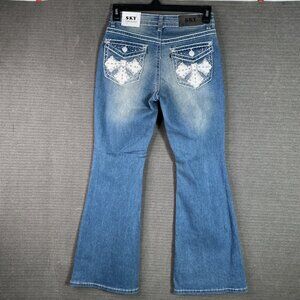 Sky Womens Size 7/8 Blue Super Soft Flare Denim Jeans W/ Embellished Pockets